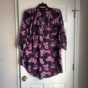 Torrid Floral Blouse - Black and Pink